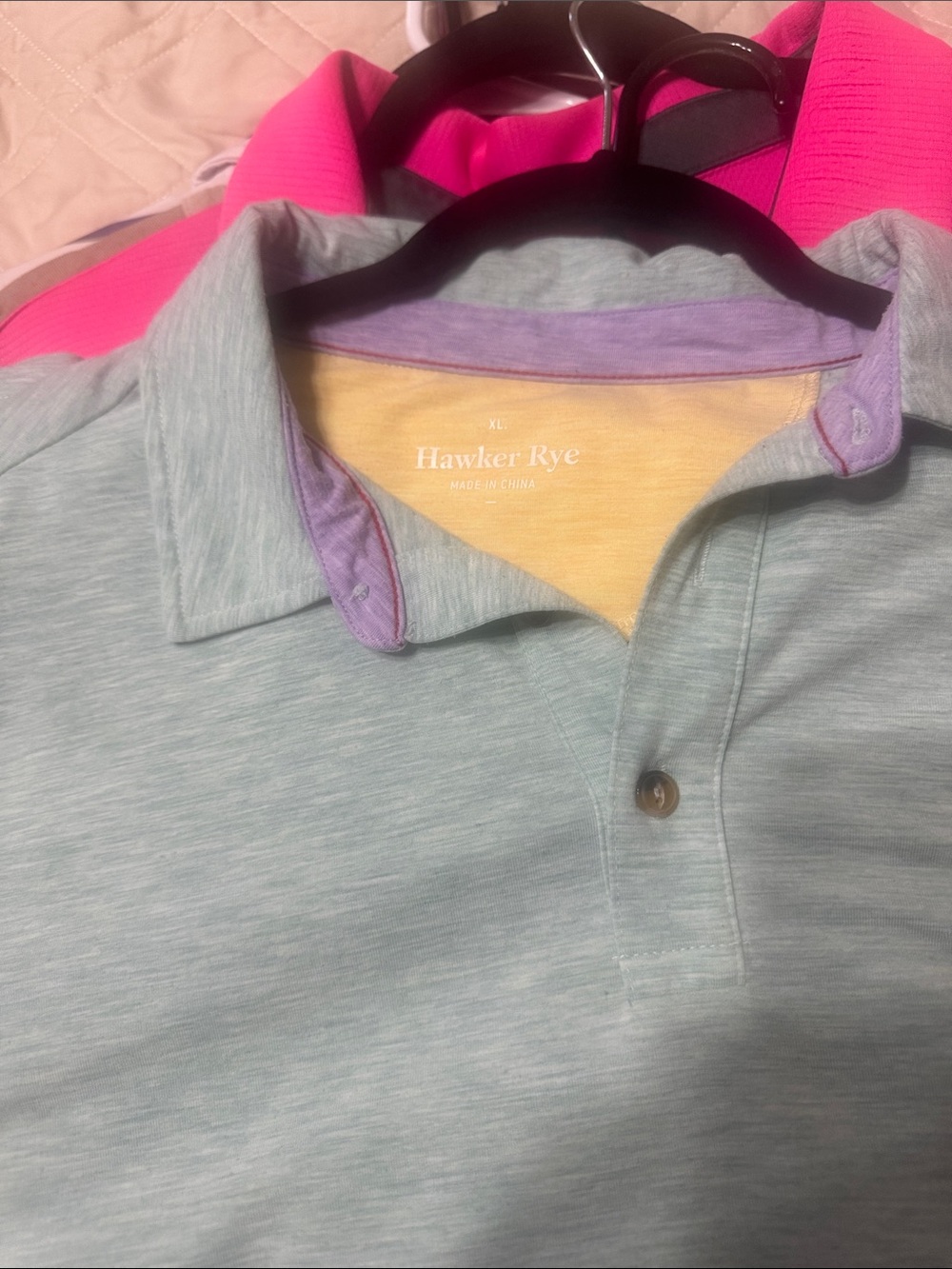 Hawker Rye Men's Heather Sage Polo with Purple Trim - Casual Golf Shirt
